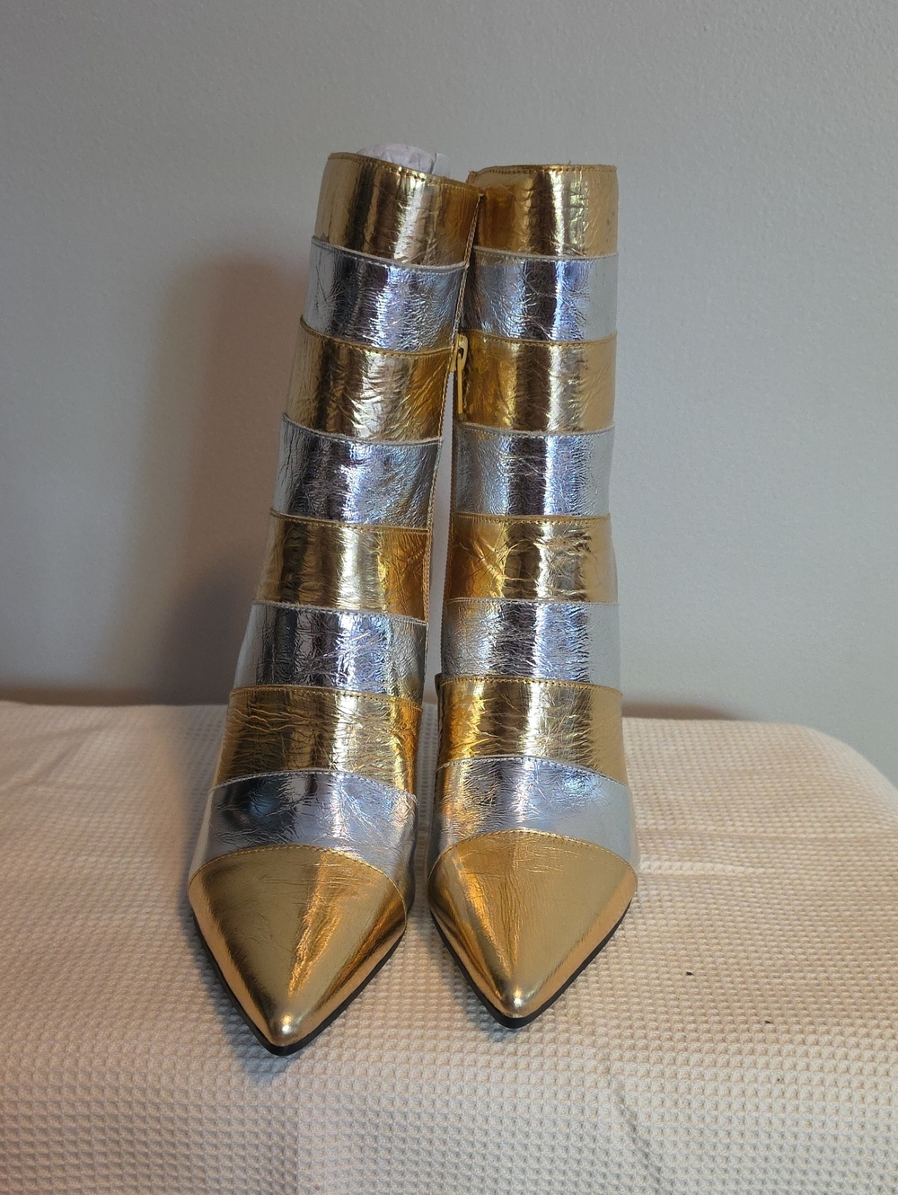 Jeffrey Campbell Metallic Gold & Silver Pointed-Toe Cone Heel Women's Booties